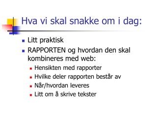 Hva vi skal snakke om i dag: