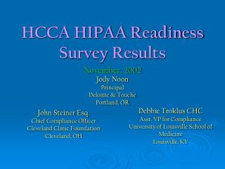 HCCA HIPAA Readiness Survey Results