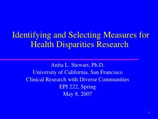Identifying and Selecting Measures for Health Disparities Research