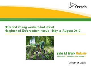 New and Young workers Industrial Heightened Enforcement focus - May to August 2010