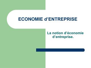 ECONOMIE d’ENTREPRISE