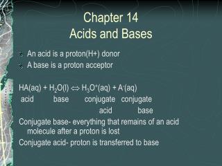 Chapter 14 Acids and Bases