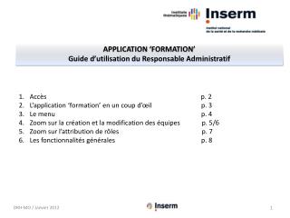 APPLICATION ‘formation’ Guide d’utilisation du Responsable Administratif
