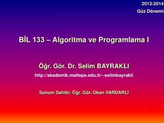 BİL 133 – Algoritma ve Programlama I Öğr . Gör. Dr. Selim BAYRAKLI