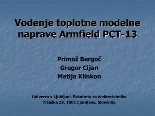 Vodenje toplotne modelne naprave Armfield PCT-13