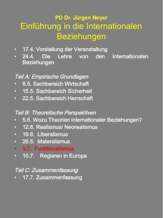 PD Dr. Jürgen Neyer Einführung in die Internationalen Beziehungen