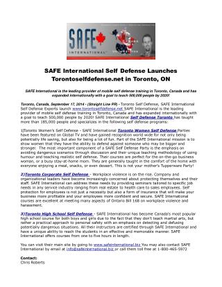 SAFE International Self Defense Launches Torontoselfdefense.