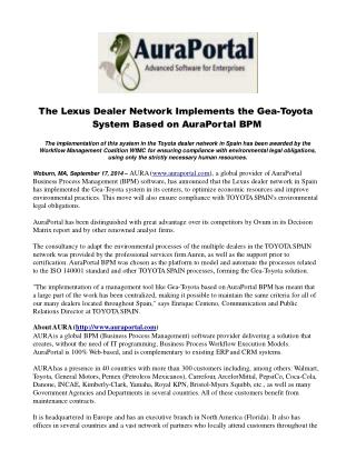 The Lexus Dealer Network Implements the Gea-Toyota System Ba