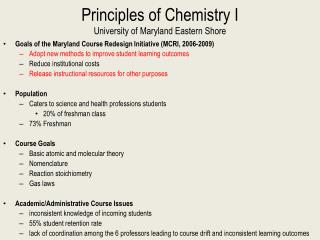 Principles of Chemistry I University of Maryland Eastern Shore