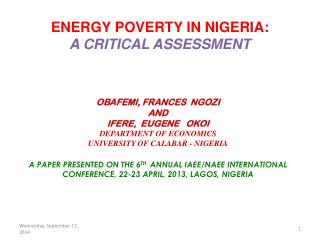 ENERGY POVERTY IN NIGERIA: A CRITICAL ASSESSMENT