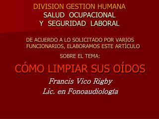 DIVISION GESTION HUMANA SALUD OCUPACIONAL Y SEGURIDAD LABORAL