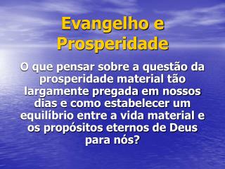 Evangelho e Prosperidade