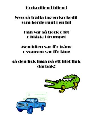 Krokodilen i bilen ! Nyss så träffa jag en krokodil som körde runt i en bil