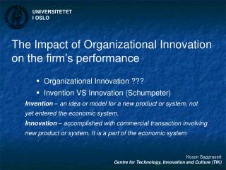 The Impact of Organizational Innovation on the firm’s performance