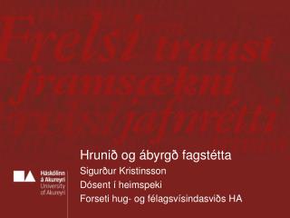 Hrunið og ábyrgð fagstétta Sigurður Kristinsson Dósent í heimspeki