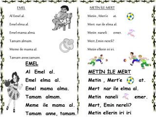 EMEL Al Emel al. Emel elma al. Emel mama alma. Tamam almam. Meme ile mama al. Tamam anne,tamam .