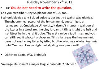 Tuesday November 27 th 2012