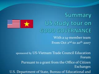 Summary US study tour on GOOD GOVERNANCE