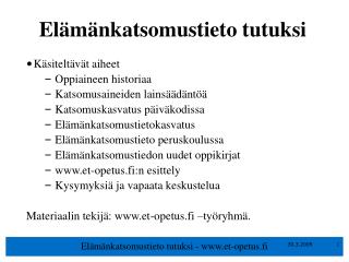 Elämänkatsomustieto tutuksi