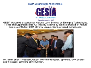 GESIA Congratulates All Winners at 