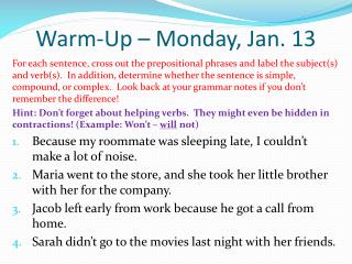 Warm-Up – Monday, Jan. 13