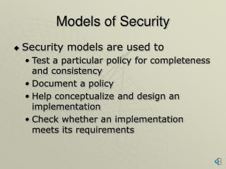 Models of Security