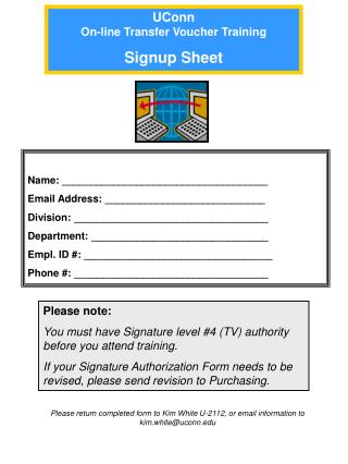 UConn On-line Transfer Voucher Training Signup Sheet