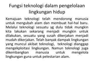 Fungsi teknologi dalam pengelolaan lingkungan hidup