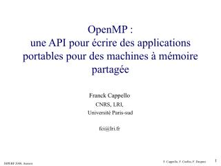 OpenMP : une API pour écrire des applications portables pour des machines à mémoire partagée