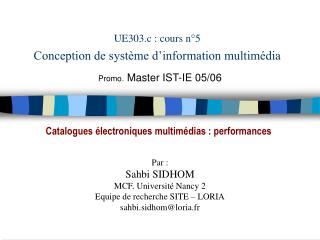 UE303.c : cours n°5 Conception de système d’information multimédia