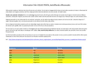 Information från VOLVO PENTA, beträffande offeranoder