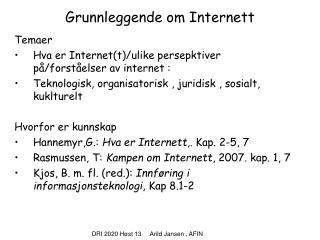 Grunnleggende om Internett