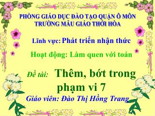 PHÒNG GIÁO DỤC ĐÀO TẠO QUẬN Ô MÔN TRƯỜNG MẪU GIÁO THỚI HÒA