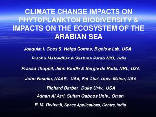 CLIMATE CHANGE IMPACTS ON PHYTOPLANKTON BIODIVERSITY &amp; IMPACTS ON THE ECOSYSTEM OF THE ARABIAN SEA