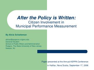 After the Policy is Written: Citizen Involvement in Municipal Performance Measurement