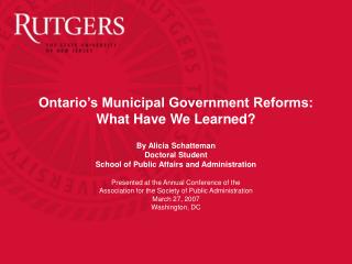 Ontario’s Municipal Government Reforms: What Have We Learned?