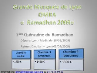 Départ : Lyon - Medinah (18/08/2009) Retour : Djeddah – Lyon (03/09/2009)