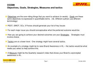 OGSMt Objectives, Goals, Strategies, Measures and tactics