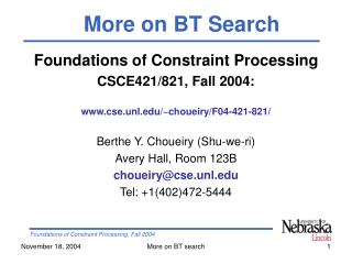 Foundations of Constraint Processing CSCE421/821, Fall 2004: