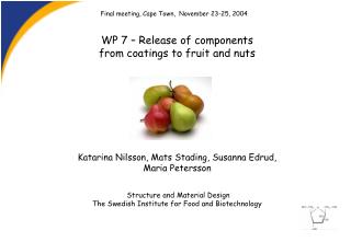 WP 7 – R elease of components from coatings to fruit and nuts