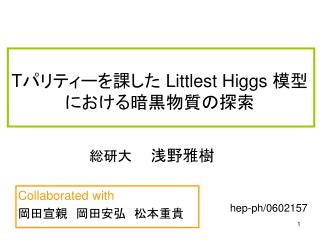 T パリティーを課した Littlest Higgs 模型における暗黒物質の探索