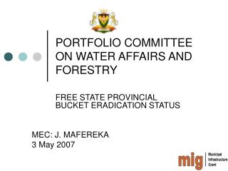 PORTFOLIO COMMITTEE ON WATER AFFAIRS AND FORESTRY