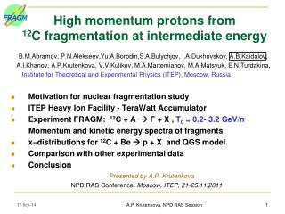 High momentum protons from 12 C fragmentation at intermediate energy