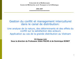 Gestion du conflit et management interculturel dans le canal de distribution: