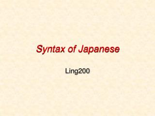 Syntax of Japanese