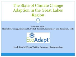 The State of Climate Change Adaption in the Great Lakes Region