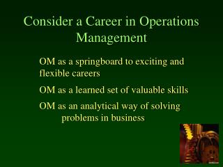 Consider a Career in Operations Management