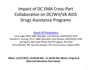 Panel of Presenters: Lena Lago, MPH, M&amp;E Manager, Care Bureau, HAHSTA/DC DOH