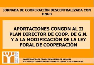 JORNADA DE COOPERACIÓN DESCENTRALIZADA CON ONGD