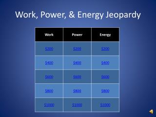 Work, Power, &amp; Energy Jeopardy